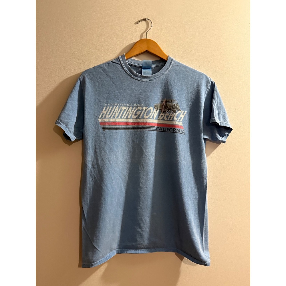 LoHuntington Beach California Graphic T-Shirt Blue Woody Wagon Mens M y2k style